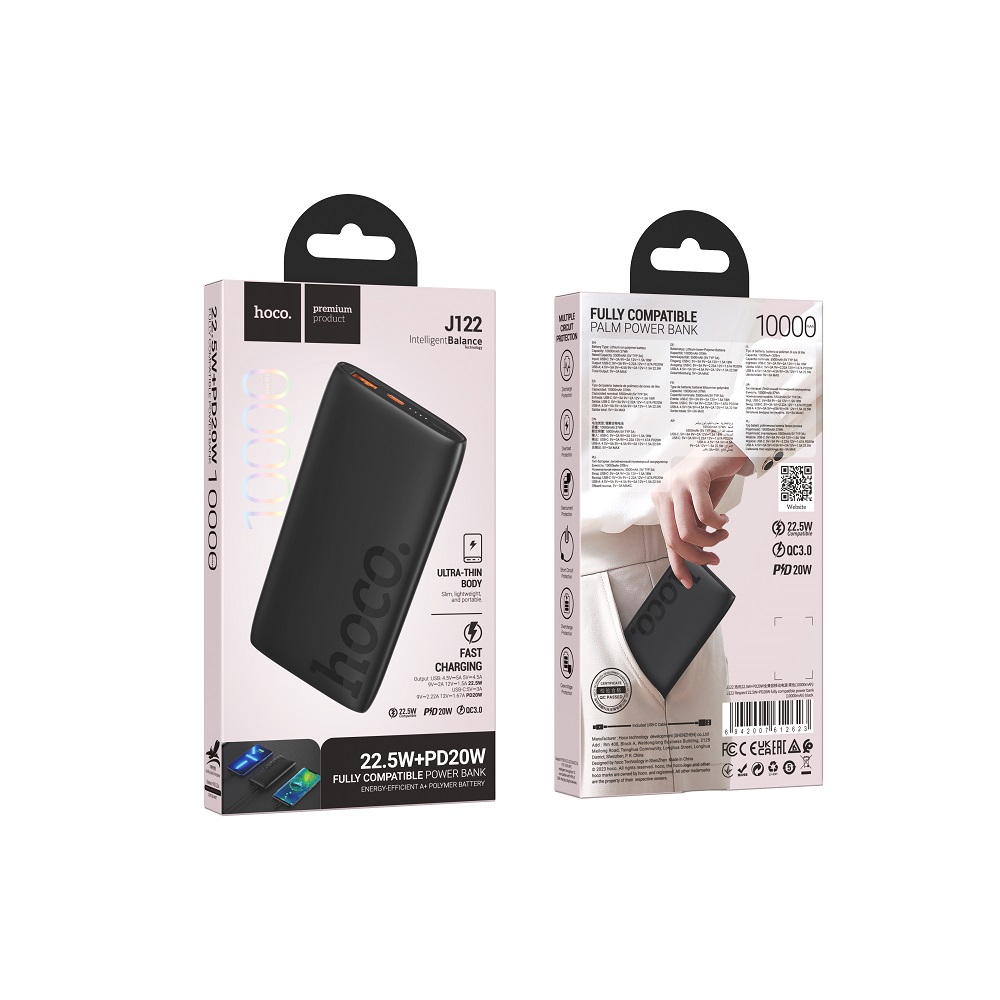 Внешний аккумулятор Power Bank 10000 mAh HOCO J122 Respect 22.5W + PD20W, черный