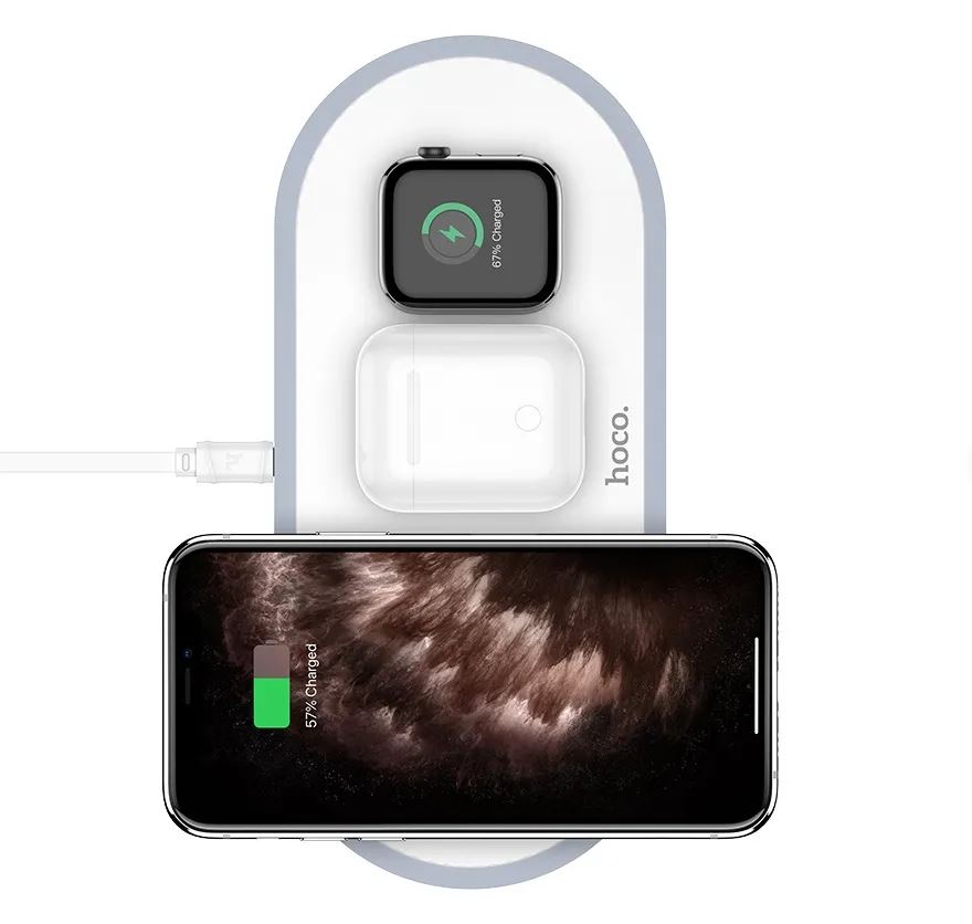 Беспроводное зарядное устройство HOCO CW24 Handsome 3 в 1 wireless fast charger, белый