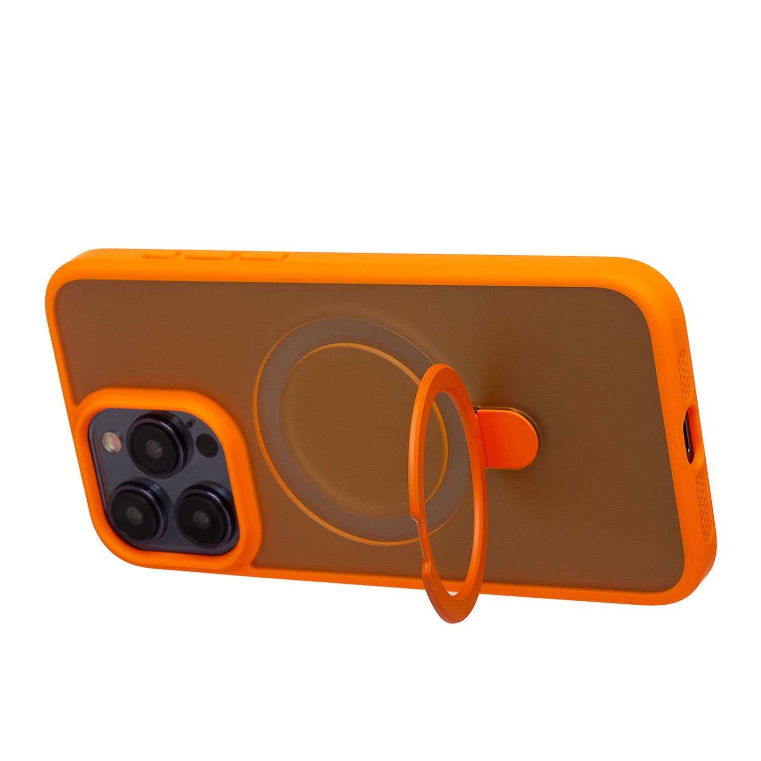 Чехол силиконовый MagSafe iPhone 15 Pro Max, с кольцом подставкой, оранжевый
