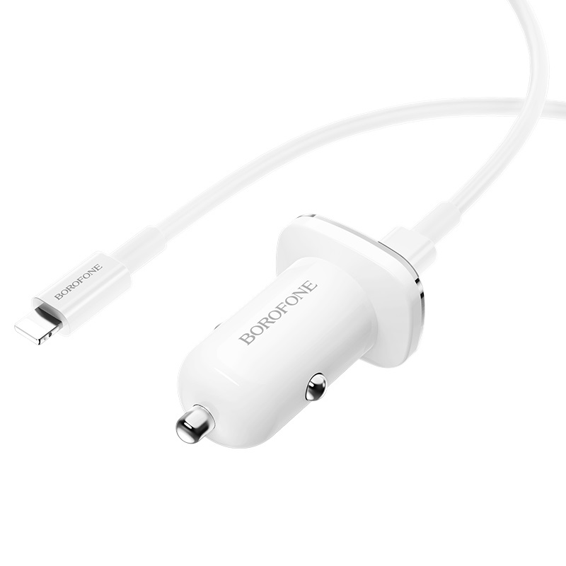 Автомобильный адаптер BOROFONE BZ12B Lasting power port QC 3.0 кабель Lightning на USB-C, белый