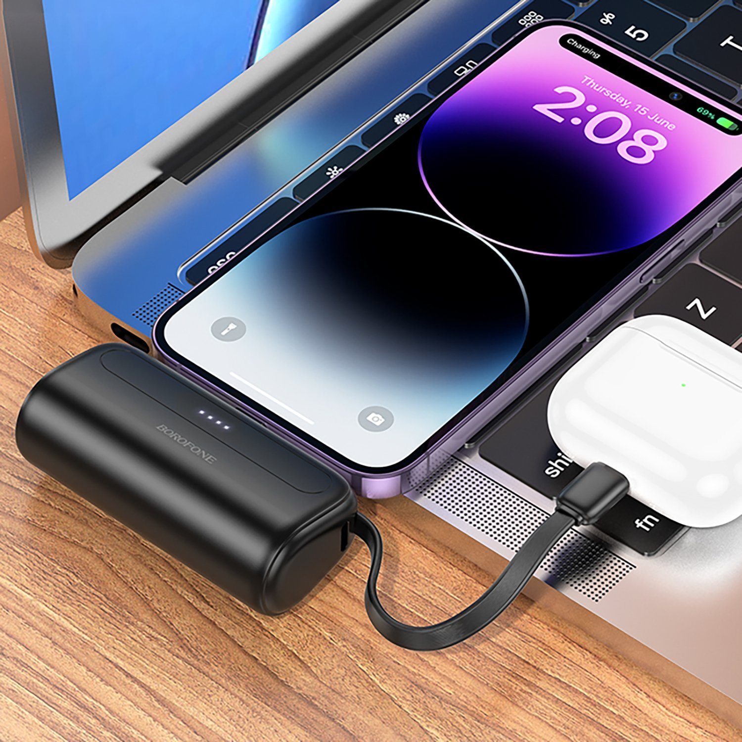 Внешний аккумулятор PowerBank 5000 mAh BJ41 Pocket Type-C/Type-C/Lightning, черный