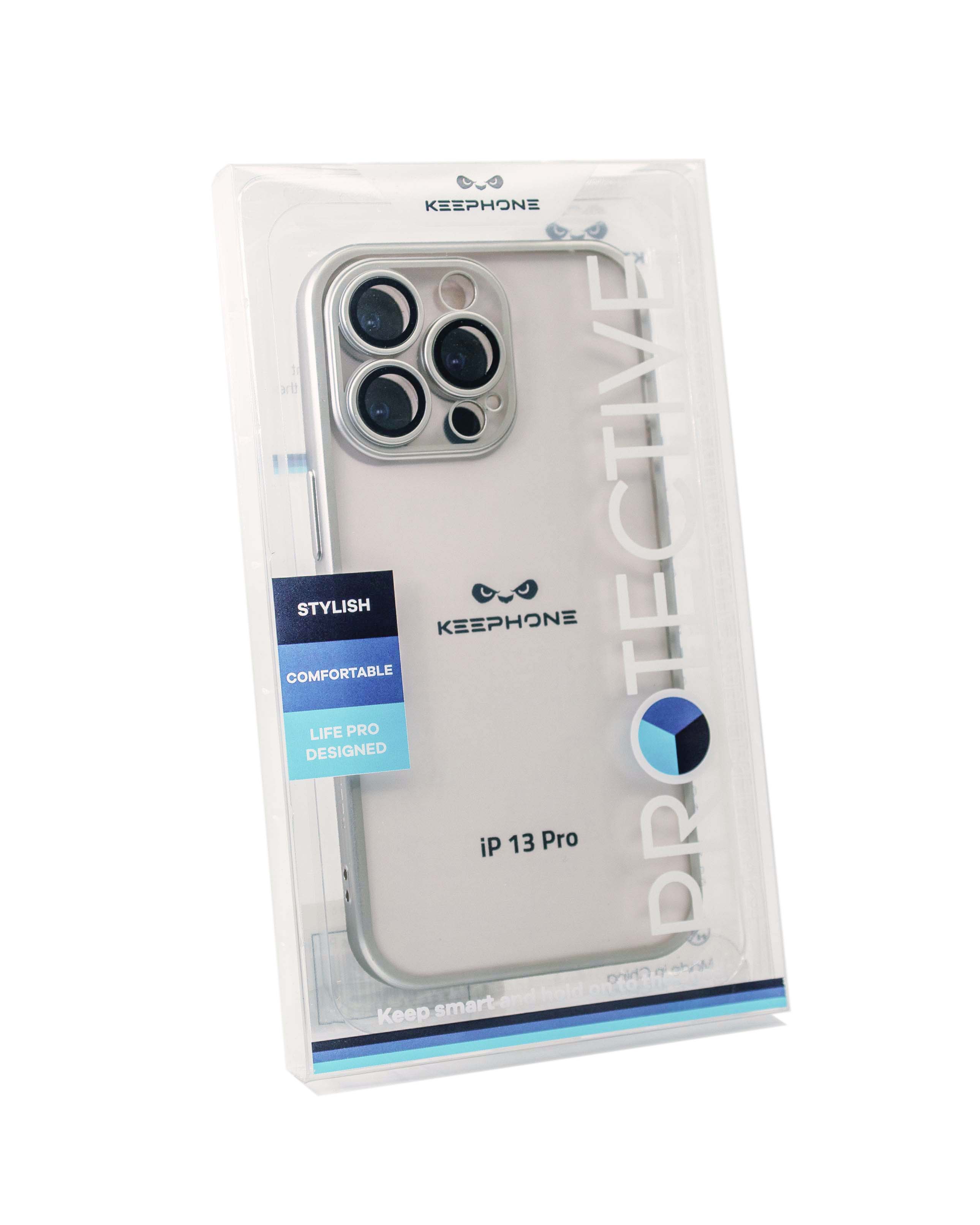 Чехол KeepHone iPhone 13 Pro матовый с защитной линзой, серебро