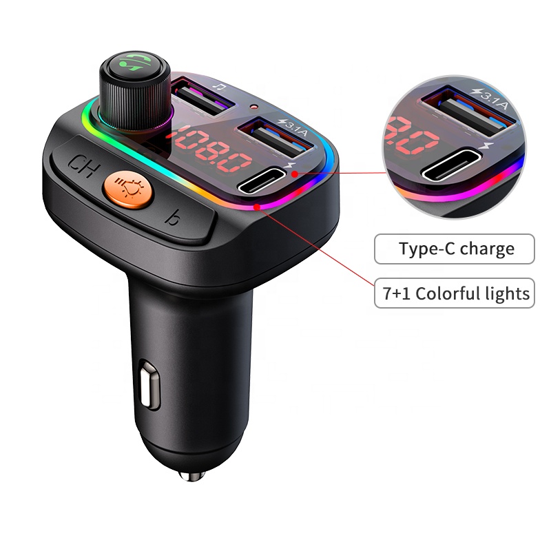 USB MP3 плеер с FM трансмиттером с дисплеем TDS TS-CAF14 (Bluetooth, RGB, USB 3.1, Type-C) черный