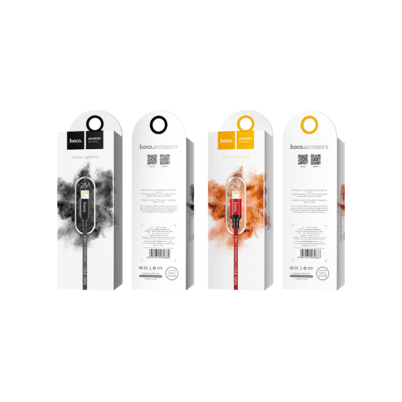 USB кабель Lightning HOCO X14 Times speed (200см. 1.7A), красно-черный
