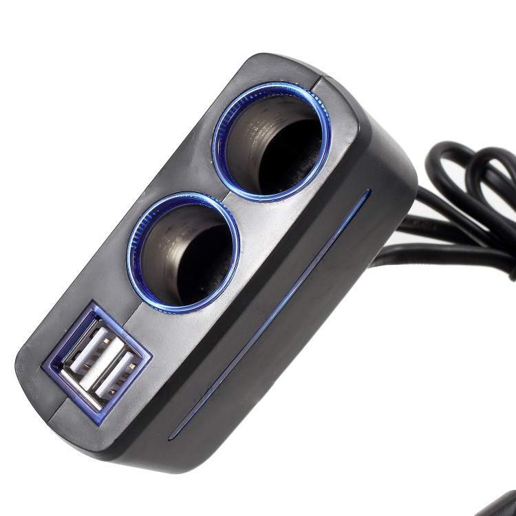 Разветвитель розетки автоприкуривателя OLESSON 1638 (2 гнезда, 2USB) на проводе, черный
