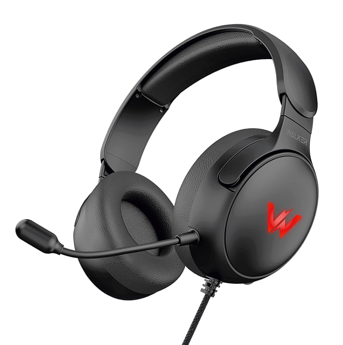 Проводные внешние наушники WALKER WBT-61 гибкий микрофон, с подсветкой, черные