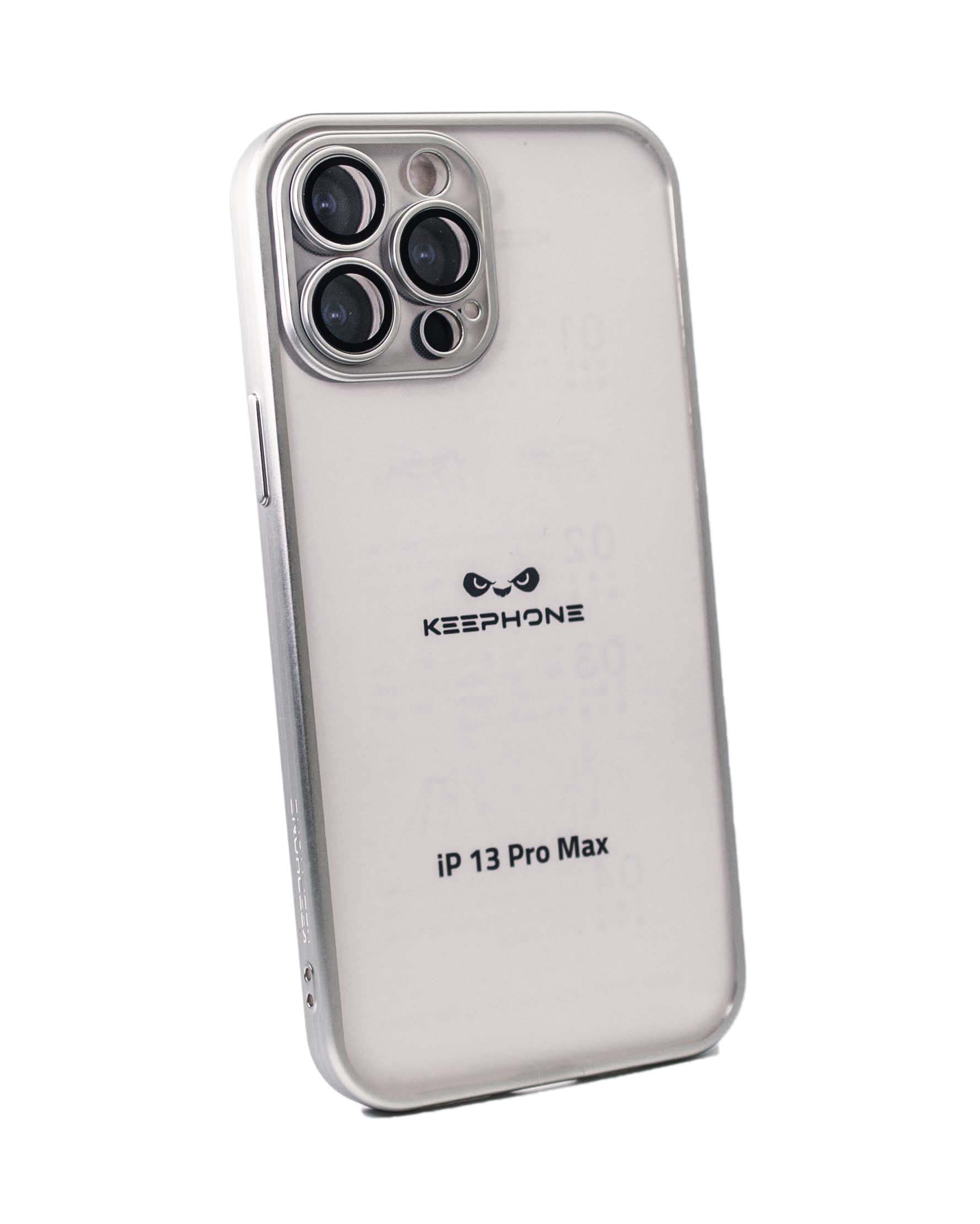 Чехол KeepHone iPhone 13 Pro Max матовый с защитной линзой, серебро