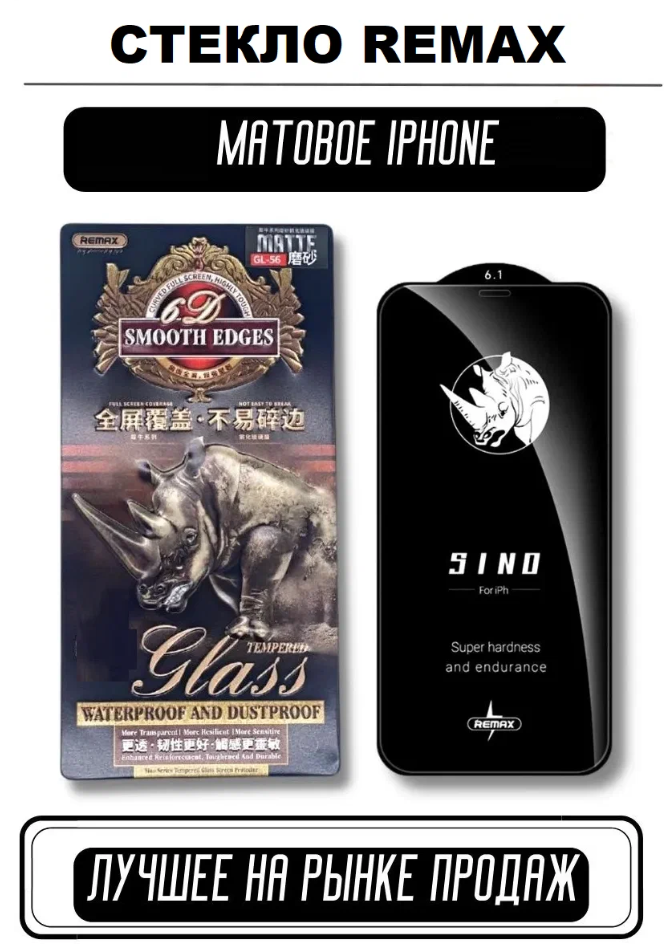 Защитное стекло iPhone 13 Pro Max/ 14 Plus Remax GL-56 Sino Series Shatter-proof матовое, черное