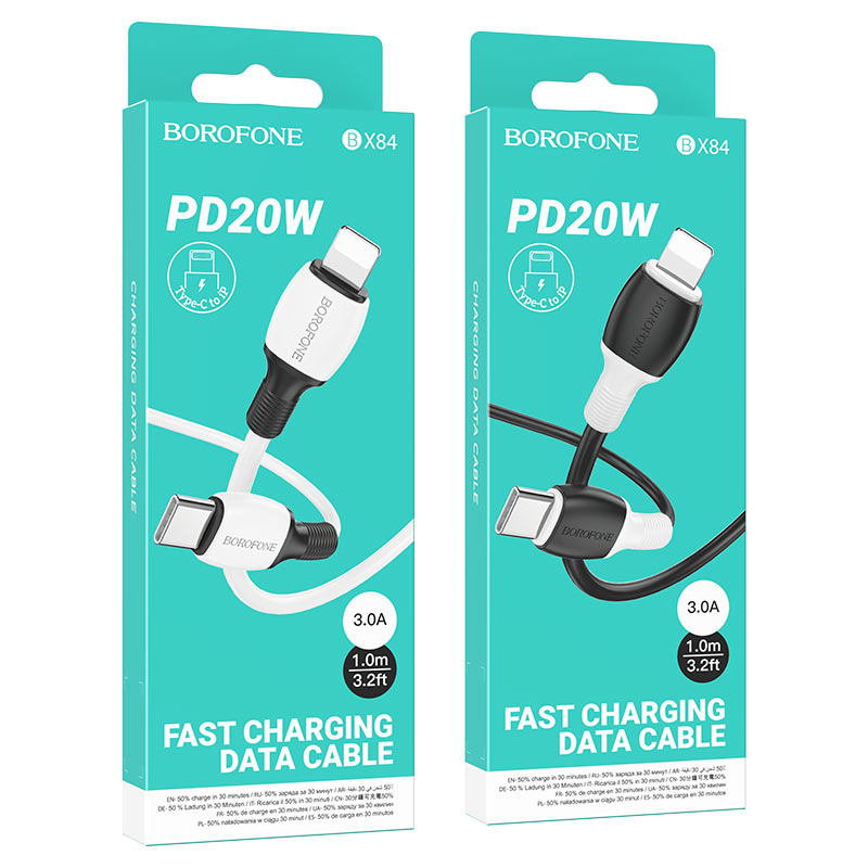 USB-C кабель BOROFONE BX84 Rise PD20W Type-C to Lightning (100см. 3A), белый
