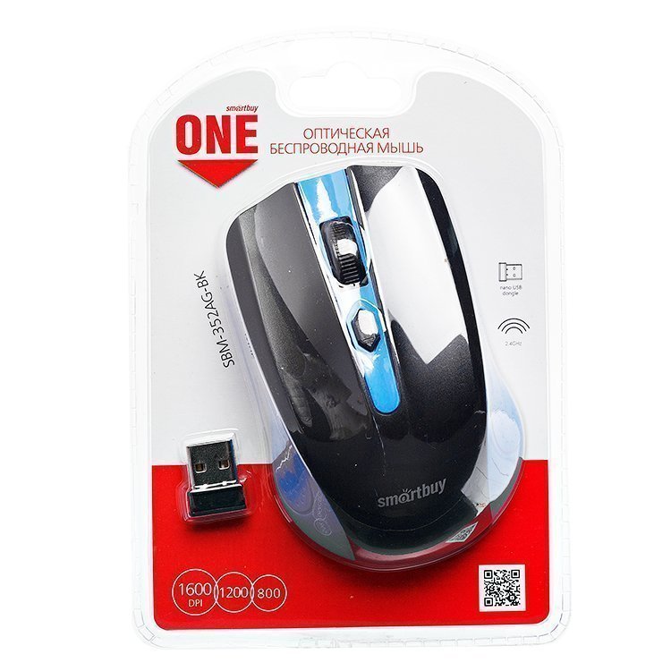 Мышь компьютерная беспроводная SmartBuy SBM-352AG-BK ONE, черно-синяя