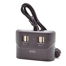 Разветвитель розетки автоприкуривателя OLESSON 1678 (3 гнезда, 4USB, 120W) на проводе, черный