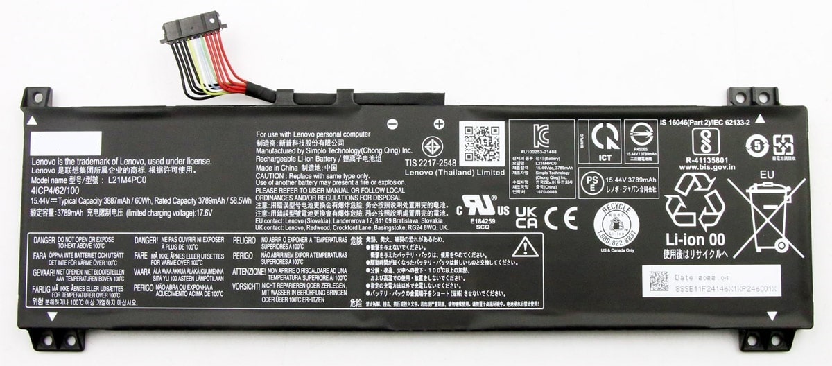 АКБ для ноутбука Lenovo Legion 5 15ARH7 (L21M4PC0) 15.44V 60Wh (Org)
