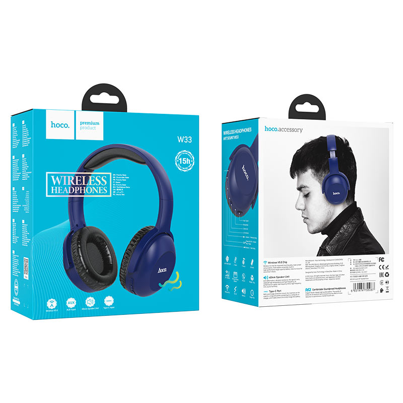 Беспроводные внешние наушники HOCO W33 Art sound BT headset, синие
