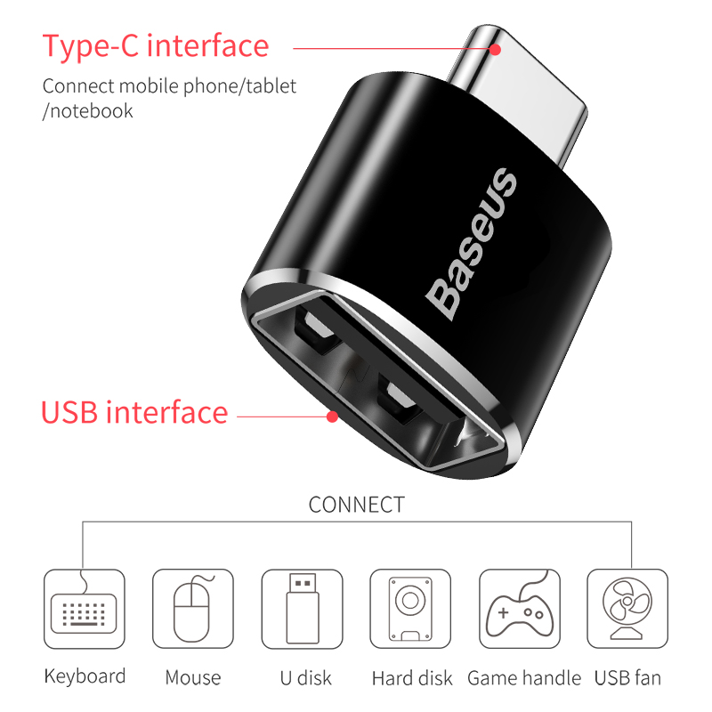 Адаптер-переходник Type-C to USB Male OTG BASEUS (2.4А), черный