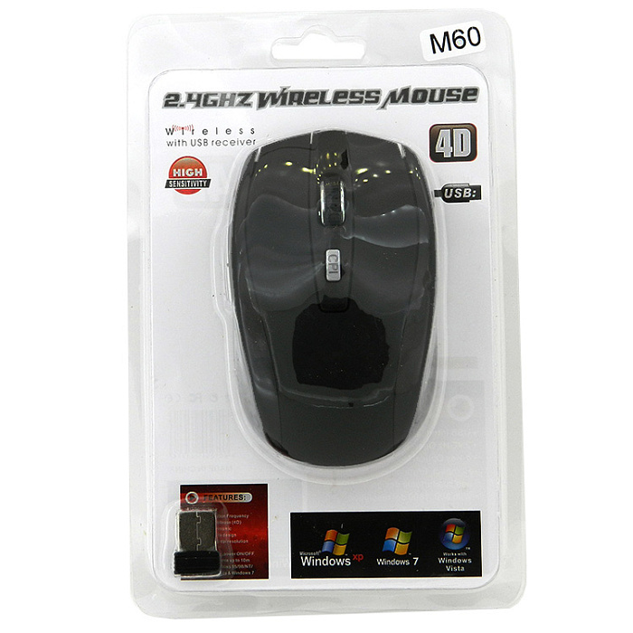 Мышь компьютерная беспроводная M60, черная
