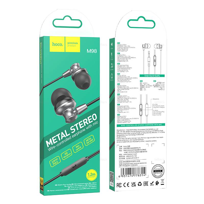 Наушники HOCO M98 Delighted universal earphones with mic., черные