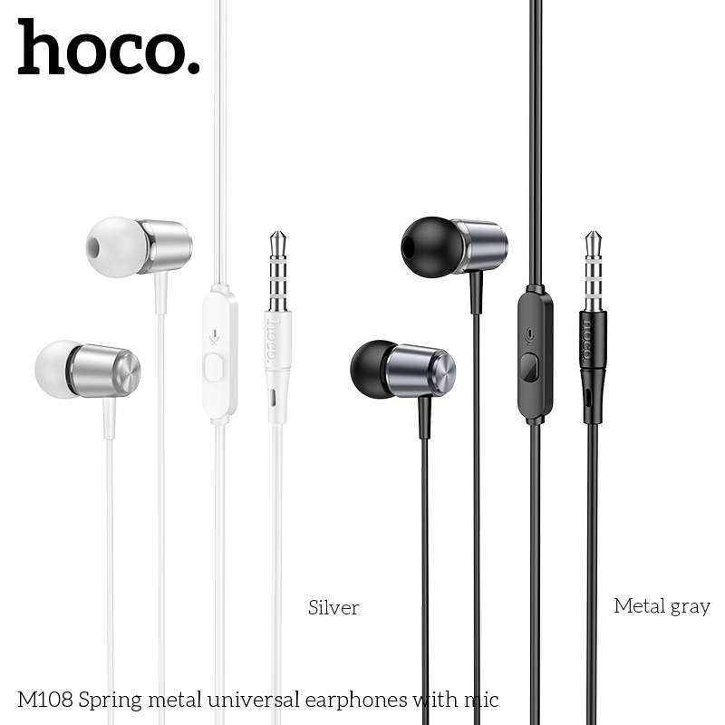 Наушники HOCO M108 Spring metal с микрофоном, серебристые