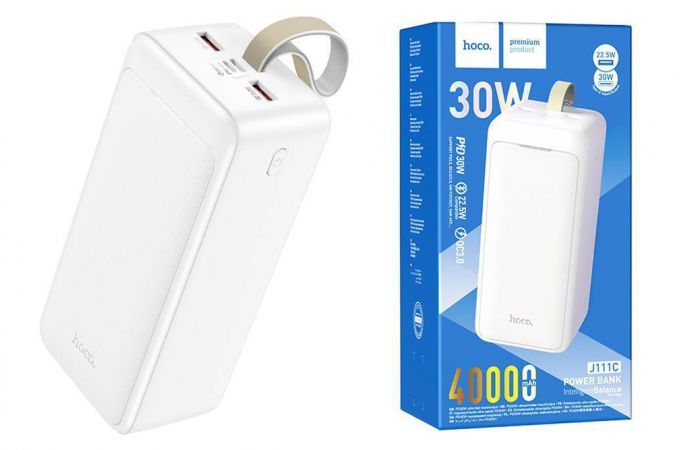 Внешний аккумулятор Power Bank 40000 mAh HOCO J111C PD30W+QC3.0, белый