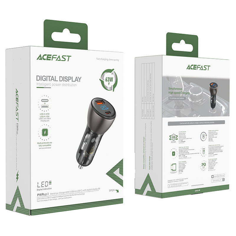 Автомобильный адаптер ACEFAST B6 63W (USB-C + USB-A), черный