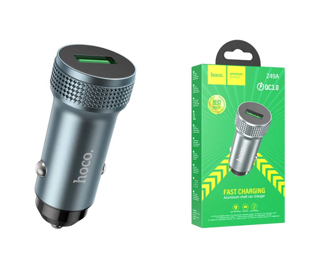 Автомобильный адаптер HOCO Z49A Level single port QC3.0 car charger, серый