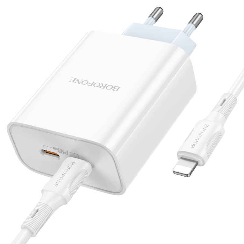Сетевой адаптер BOROFONE BA73A Young PD35W dual port (2C) + кабель Type-C To Lightning, белый