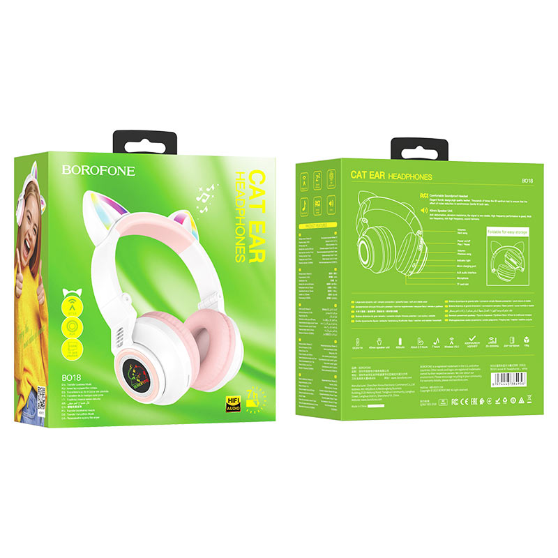 Беспроводные внешние наушники BOROFONE BO18 Cat ear BT headset, белые