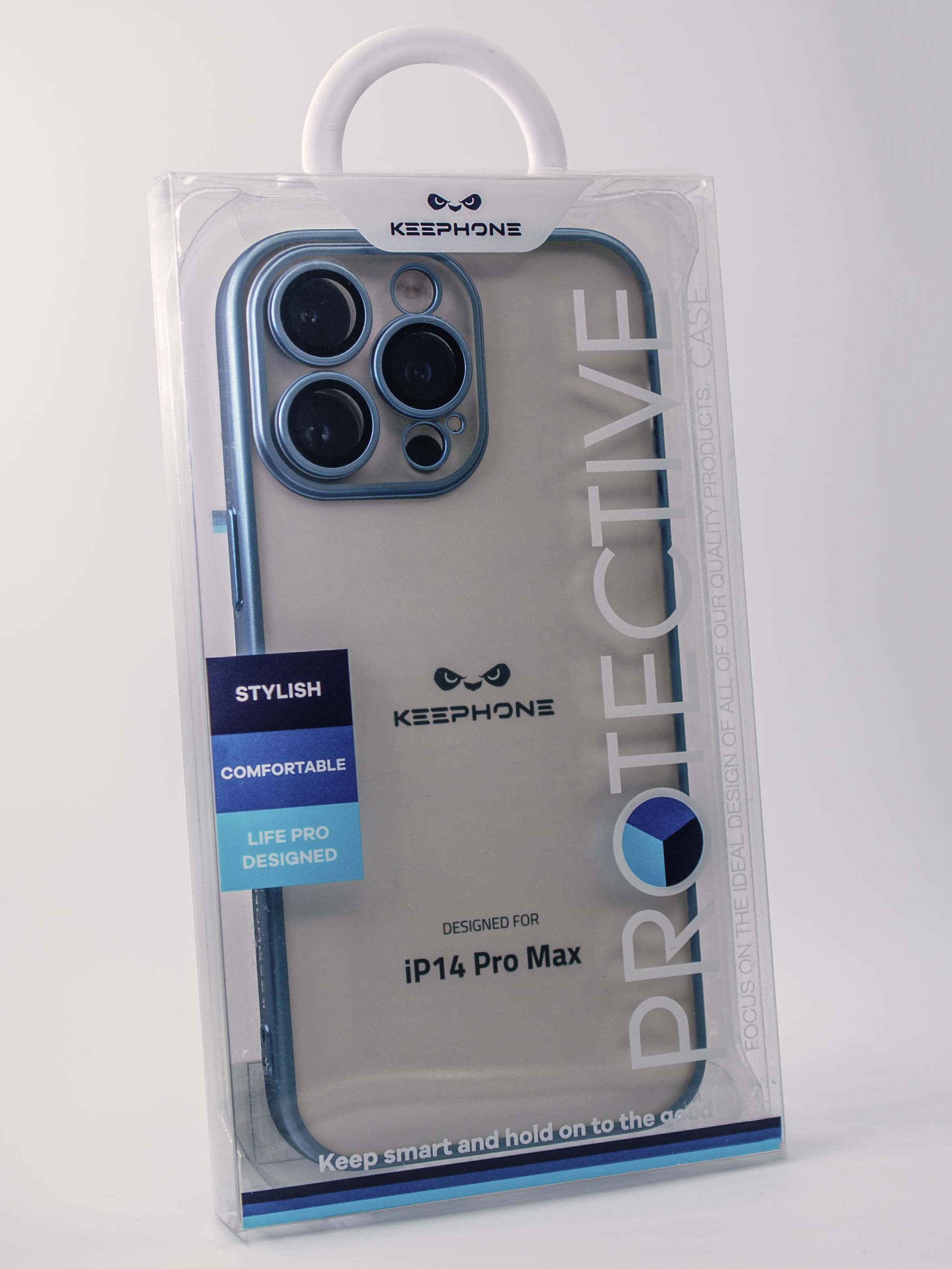 Чехол KeepHone iPhone 14 Pro Max с защитной линзой, голубой