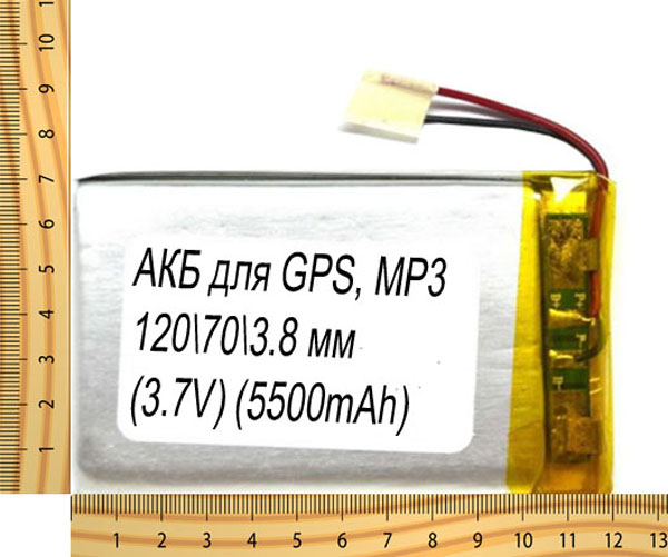 АКБ универсальная на проводах 120/ 70/ 3.8 мм (3.7V, 5500mAh)