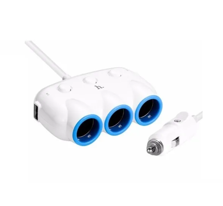 Разветвитель розетки автоприкуривателя HOCO C1 (3 гнезда, 2 USB), белый