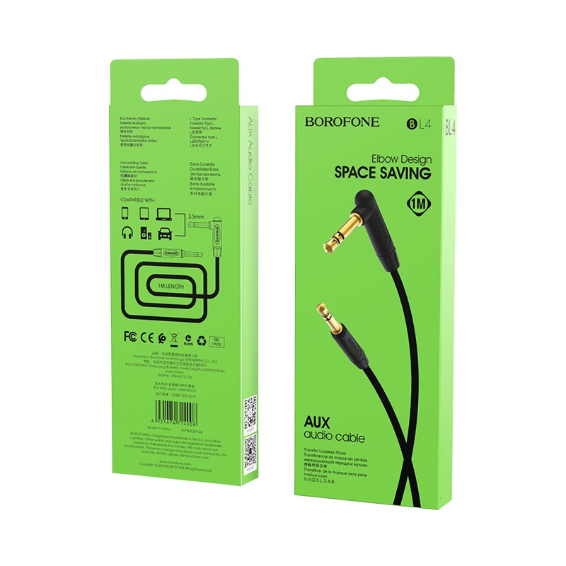 Кабель AUX джек 3,5 выход/3,5 выход BOROFONE BL4 (100см), черный
