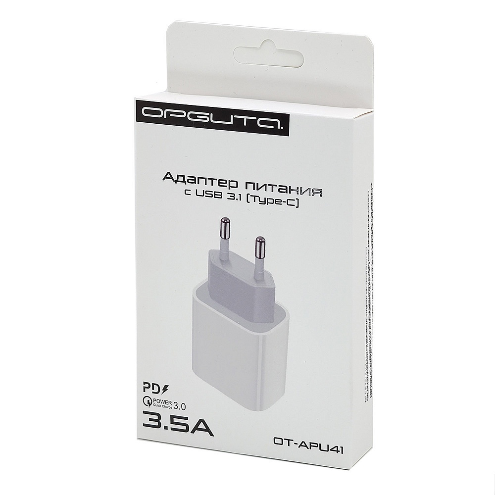 Сетевой USB адаптер Орбита OT-APU41 Type-C PD18W (3500mAh), белый