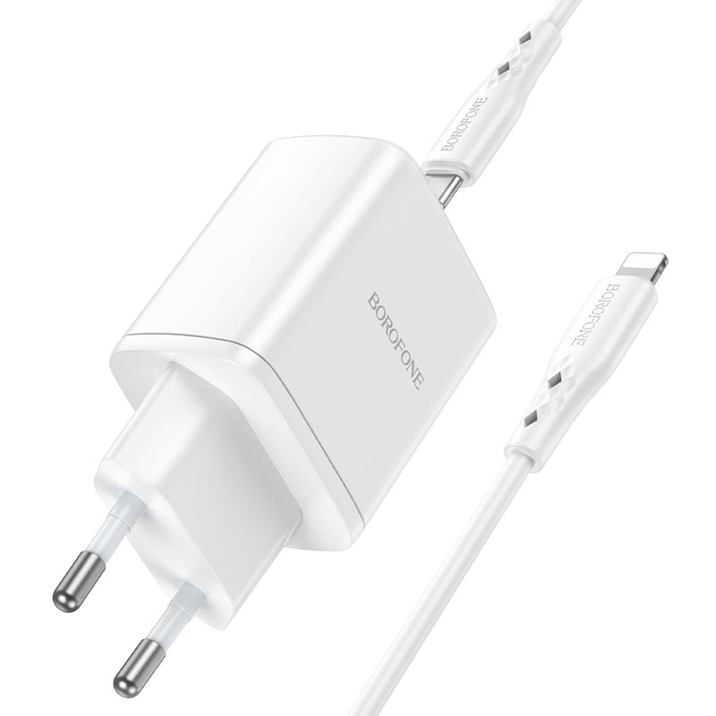Сетевой адаптер BOROFONE BN9 Reacher (2 Type-C, 35W) с кабелем Type-C - Lightning, белый