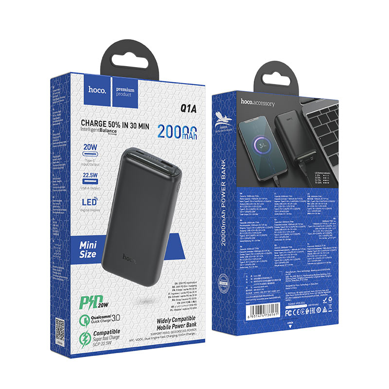 Внешний аккумулятор Power Bank 20000 mAh HOCO Q1A Kraft PD3.0 + QC3.0, черный