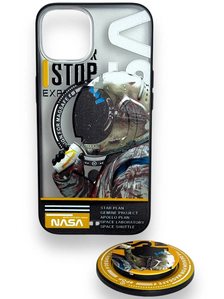 Чехол пластиковый с Magsafe и попсокетом для iPhone 13 Pro Max, NASA