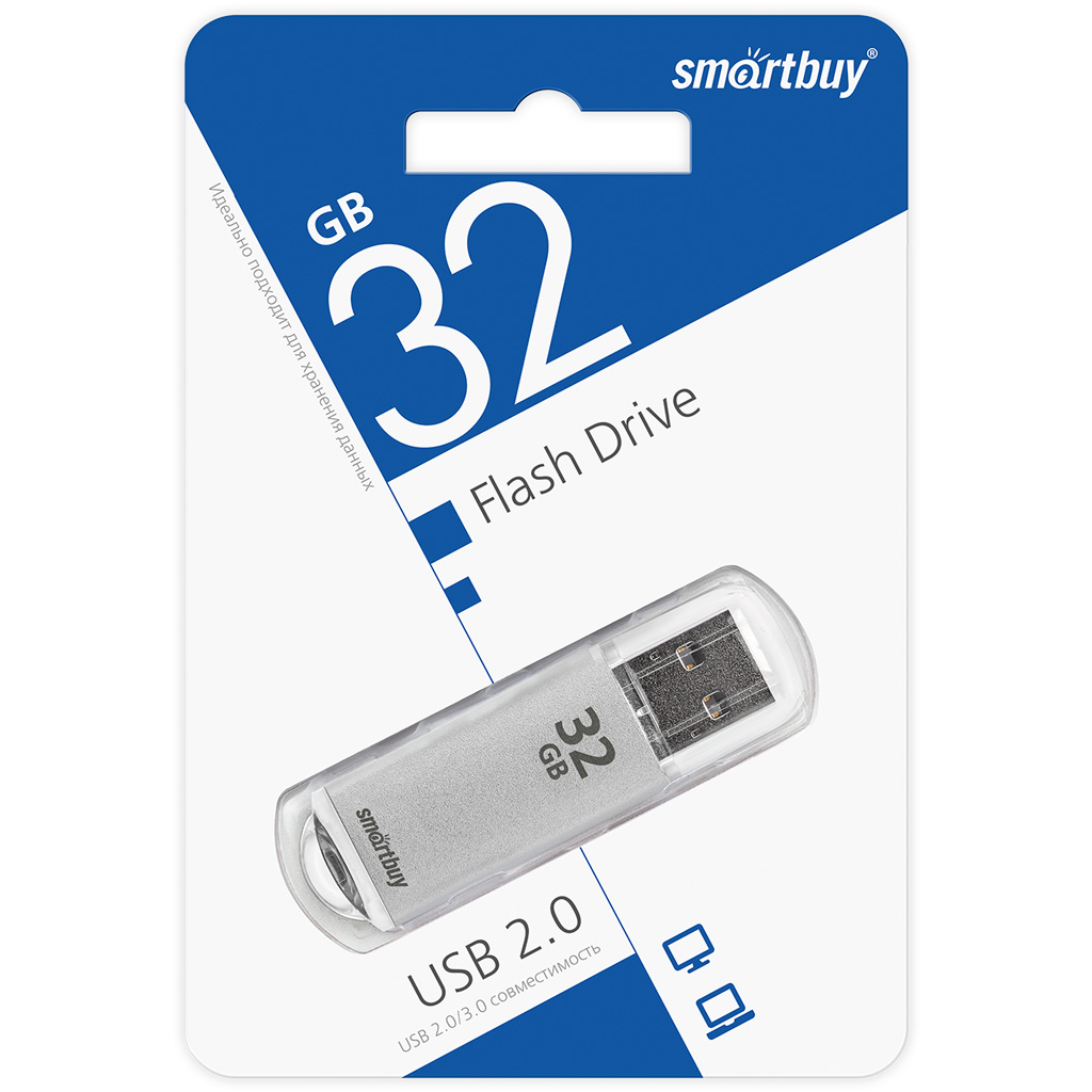 USB флеш-накопитель Smartbuy 32 GB USB 2.0 V-Cut, серебристый