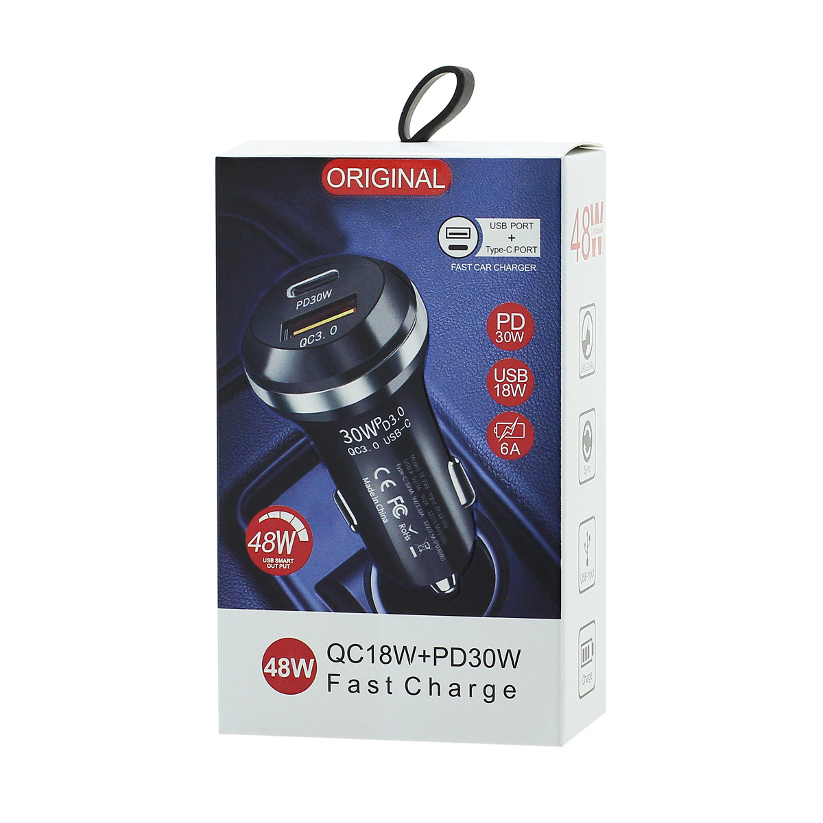 Автомобильный адаптер USB + USB-C 48W (PD30W/QC18W) P28 цвет черный