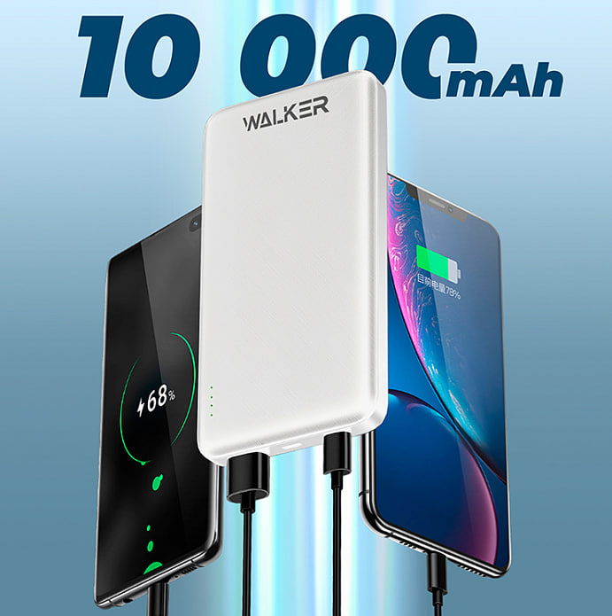 Внешний аккумулятор  10000 mAh Power Bank WALKER WB-410, Li-Pol, 2.4A, белый