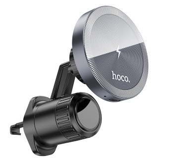 Держатель автомобильный с беспроводной зарядкой HOCO HW6 vision metal magnetic, черно-серый