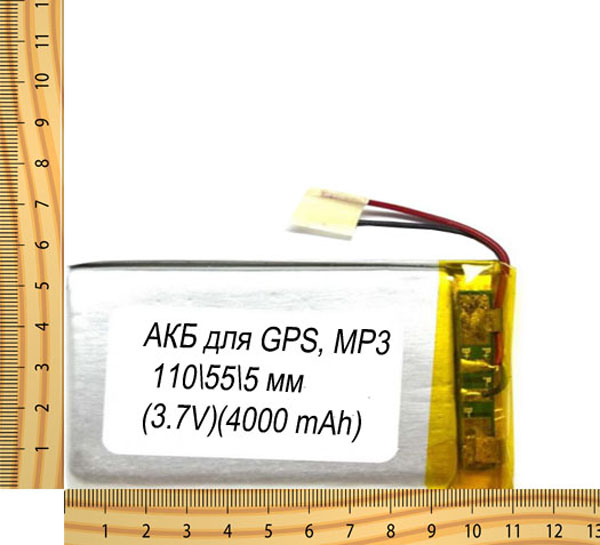 АКБ универсальная на проводах 110/ 55/ 5 мм (3.7V, 4000 mAh)