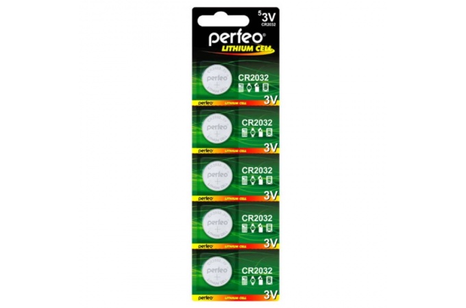Батарейка Perfeo CR2032/5BL (3v, литиевая) упаковка 5 шт