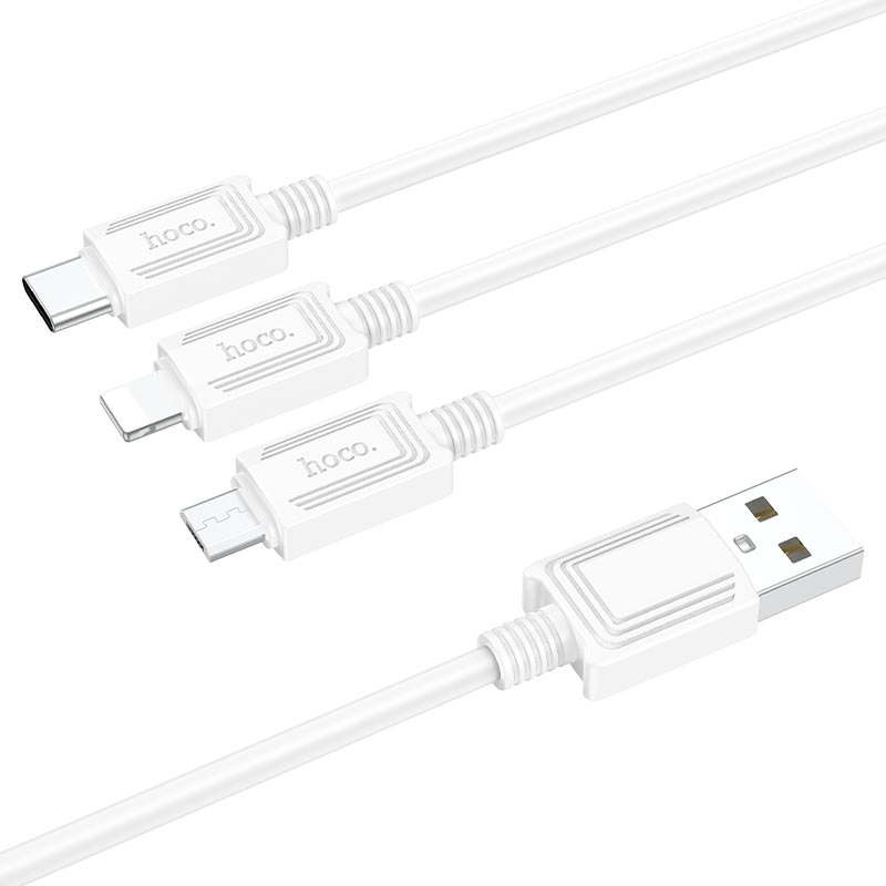 USB кабель HOCO X74 Multi 3 в 1 (Micro - Lightning - Type-C) (100см. 2.0A), белый