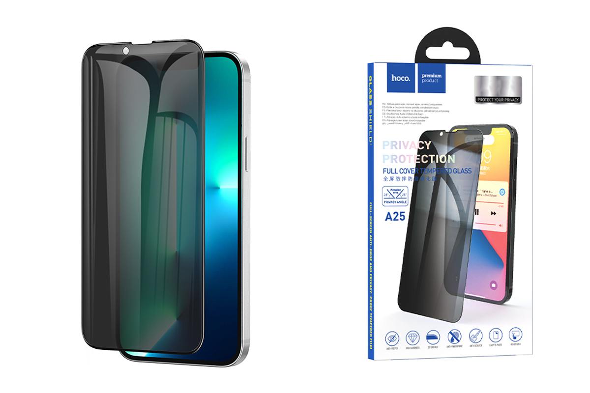 Защитное стекло iPhone 13/ 13 Pro/ 14 HOCO A25 Антишпион, черное