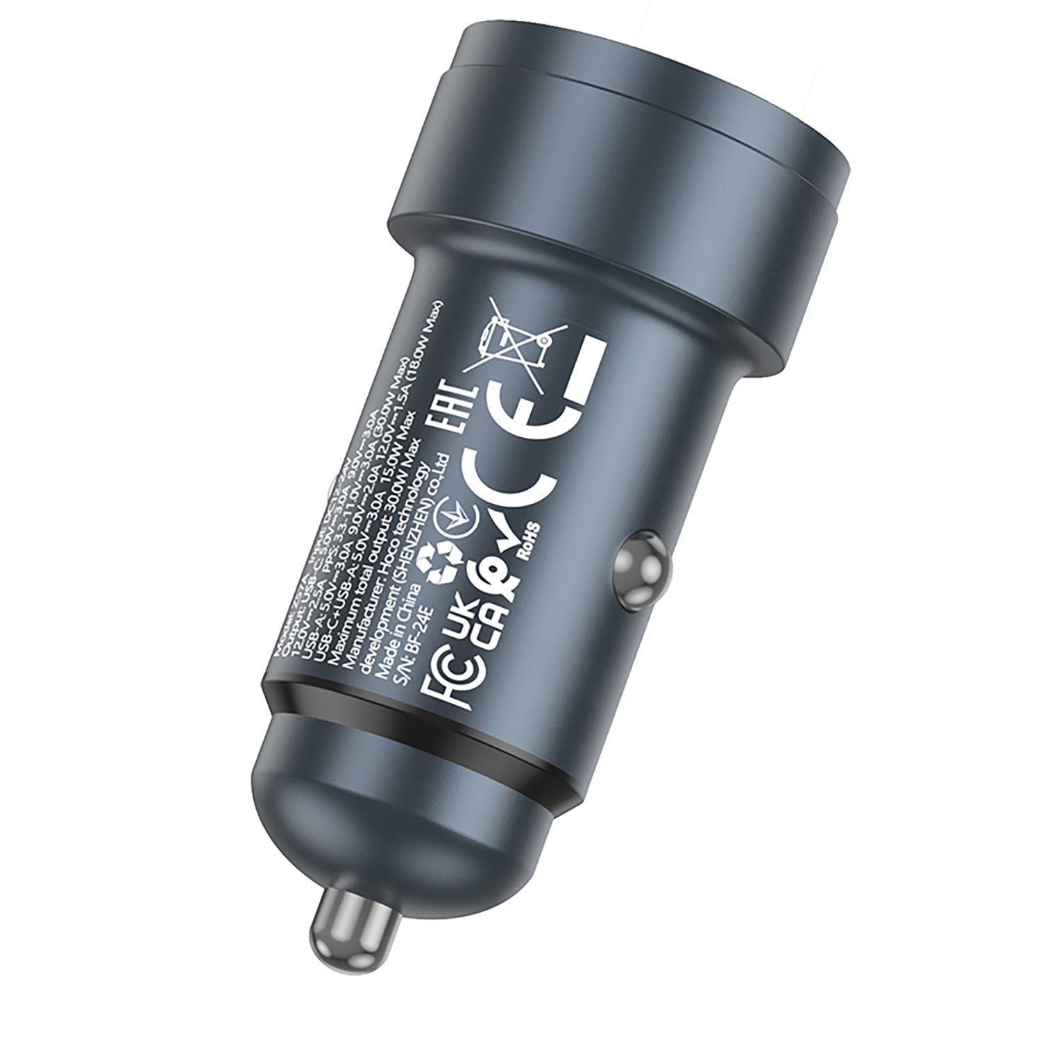 Автомобильный адаптер HOCO Z57A Glorious PD30W+QC3.0 USB/Type-C/5V/3A с кабелем Type-C-Type-C, серый