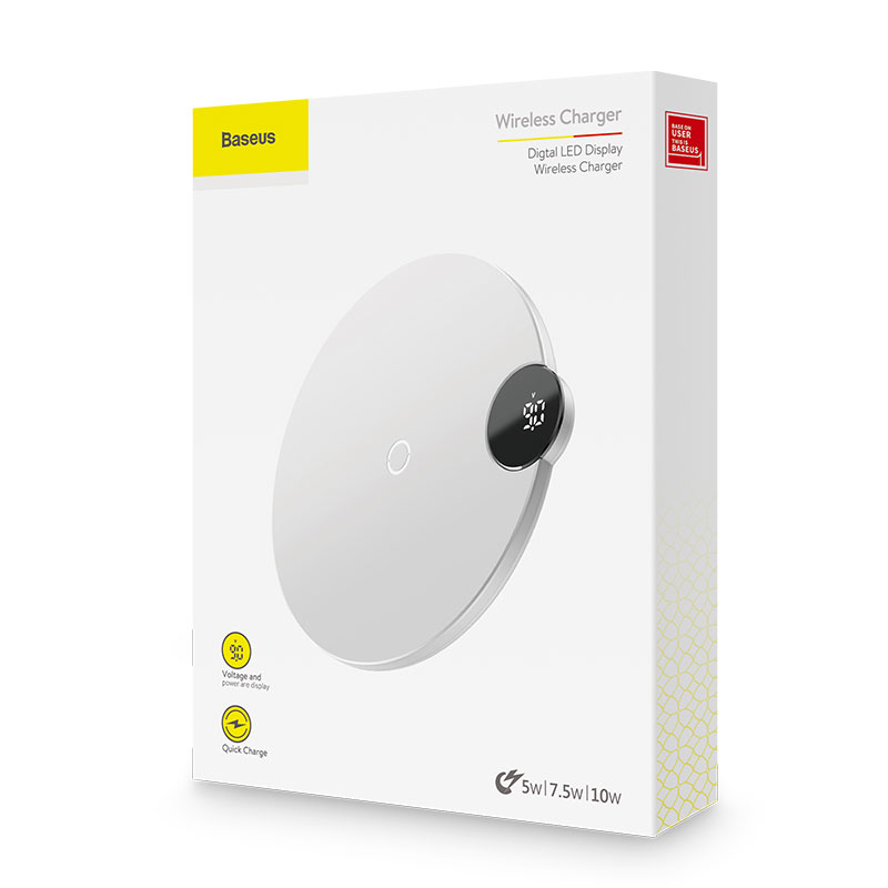 Беспроводное зарядное устройство BASEUS Wireless Charger Led Display (15W), белое