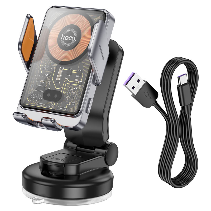 Держатель автомобильный с беспроводной зарядкой HOCO HW8, на приборную панель, автоматический черный