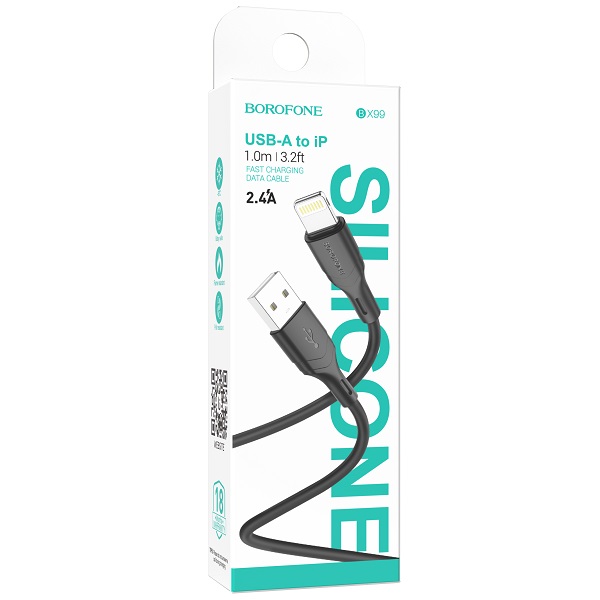 USB кабель Lightning BOROFONE BX99 Method silicone (100см. 2.4A), черный