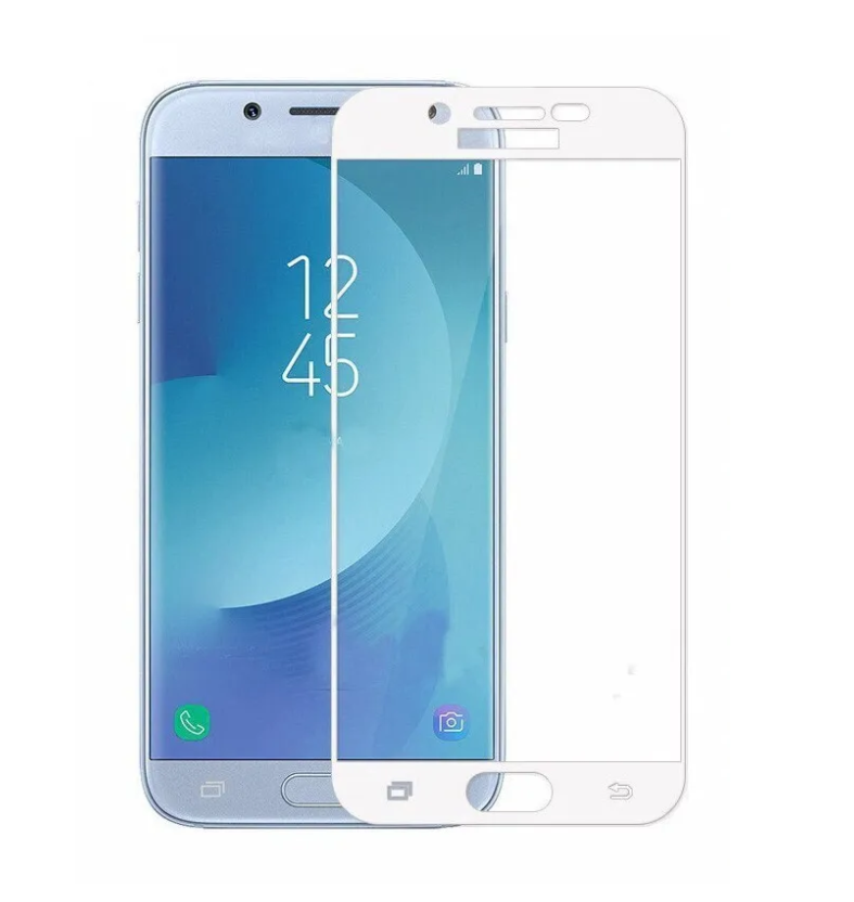 Защитное стекло Samsung J7 2018 полное покрытие, белое (тех упаковка)
