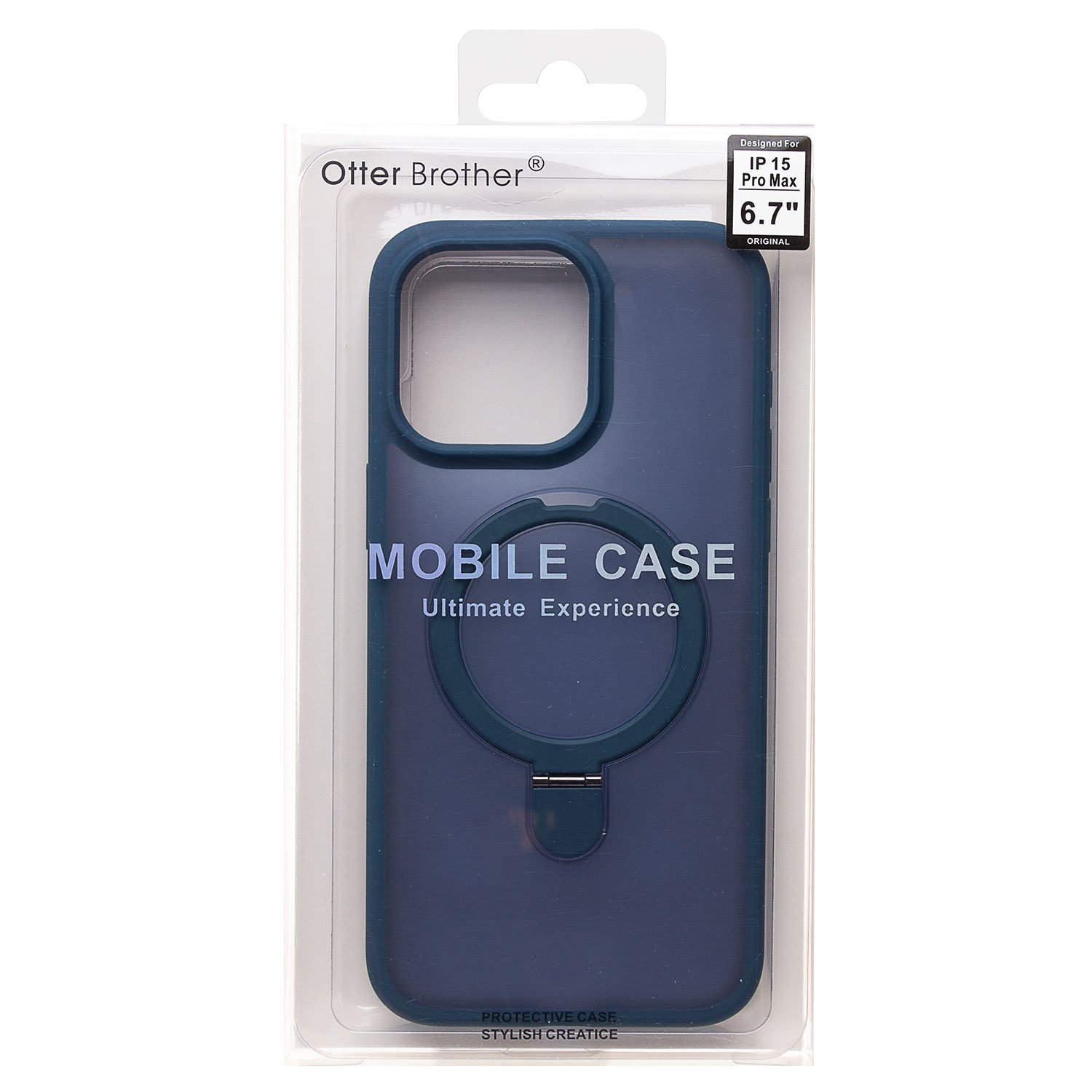 Чехол силиконовый MagSafe iPhone 15 Pro Max, с кольцом подставкой, темно-синий