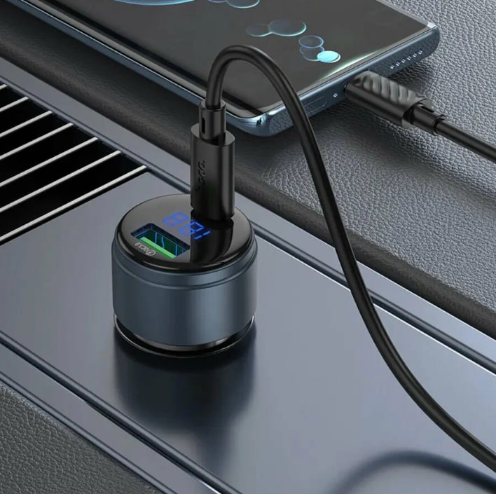 Автомобильный адаптер HOCO Z57B, 1USB/1Type-C, QC3.0+PD45W, 3A, прозрачный серый