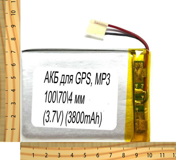 АКБ универсальная на проводах 100/ 70/ 4 мм (3.7V, 3800mAh)